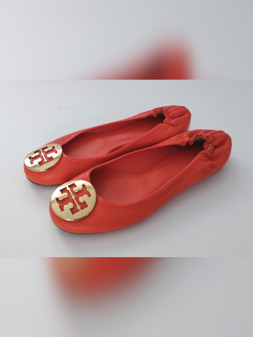 Tory Burch Women's Orange Leather Ballet Flats. Size 6 M US. Pre-owned.